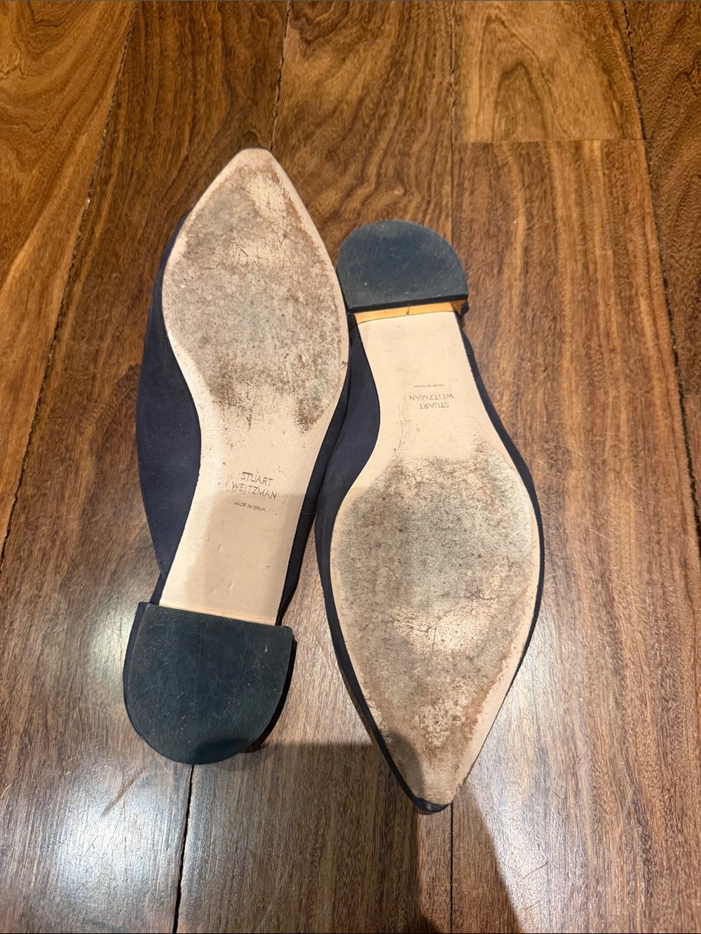Stuart Weitzman Navy Suede Pointed Slip-On Mules with Eye Embroidery - Picture 5 of 5